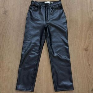 Abercrombie & Fitch Black Ankle Straight Ultra High Rise Vegan Leather Pants